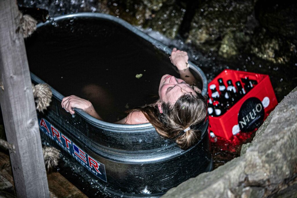 person in cold water tub